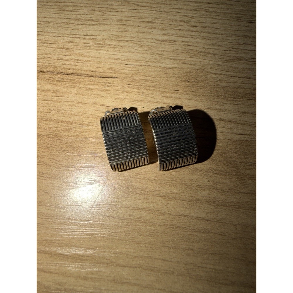 VTG Classic Signed Ralph Lauren Clip Earrings Silver Tone Geometric